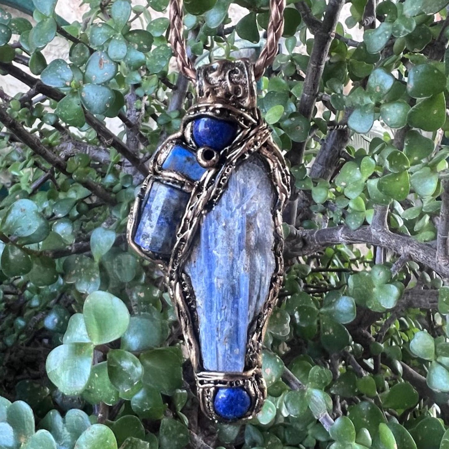 Blue Kyanite and Lapis Lazuli Raw Healing Stone Amulet Necklace