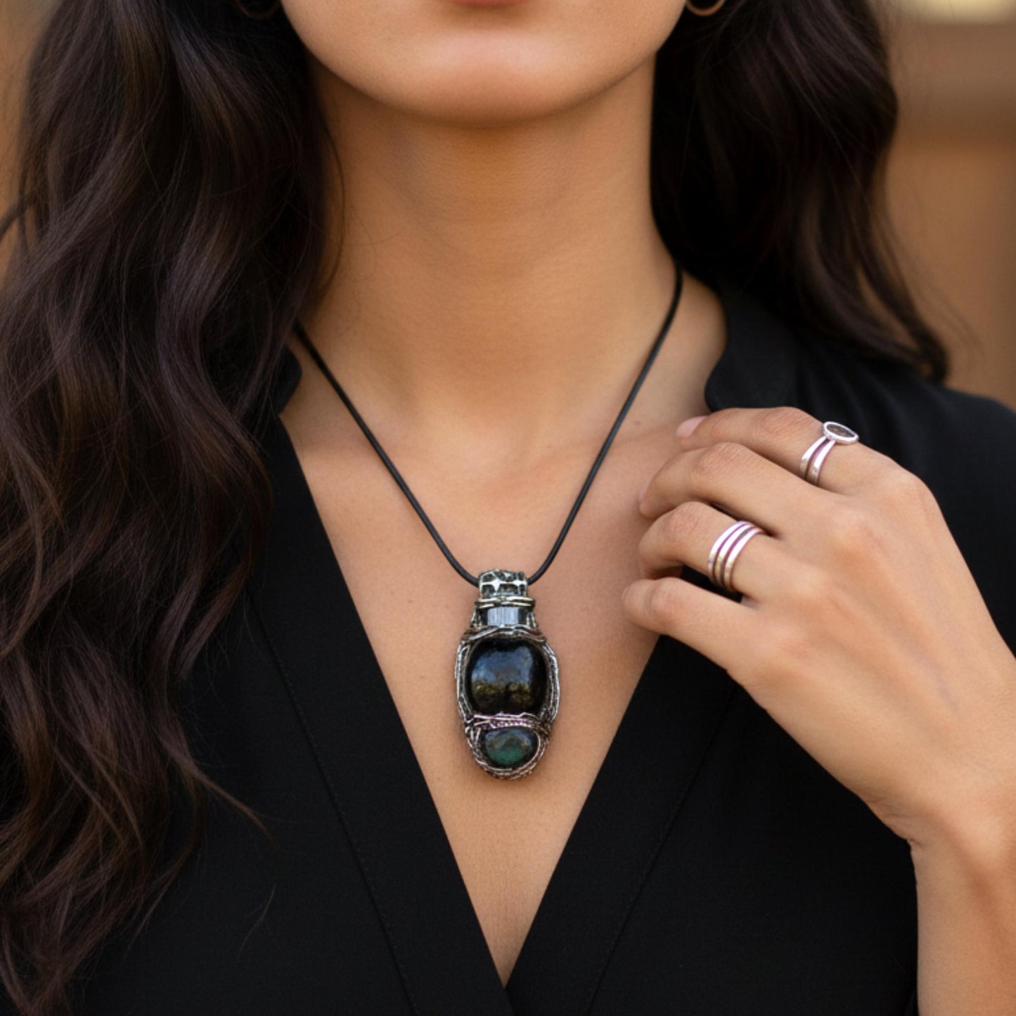 Obsidian Hematite Chunky Large Stone Ring