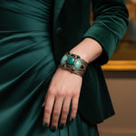 Aventurine and Chrysocolla Wide Cuff - Green Stone Statement Bracelet