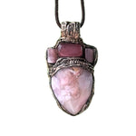 Flower Agate Sunstone and Cherry Quartz Pendant Necklace -  Healing Pink Crystal Amulet