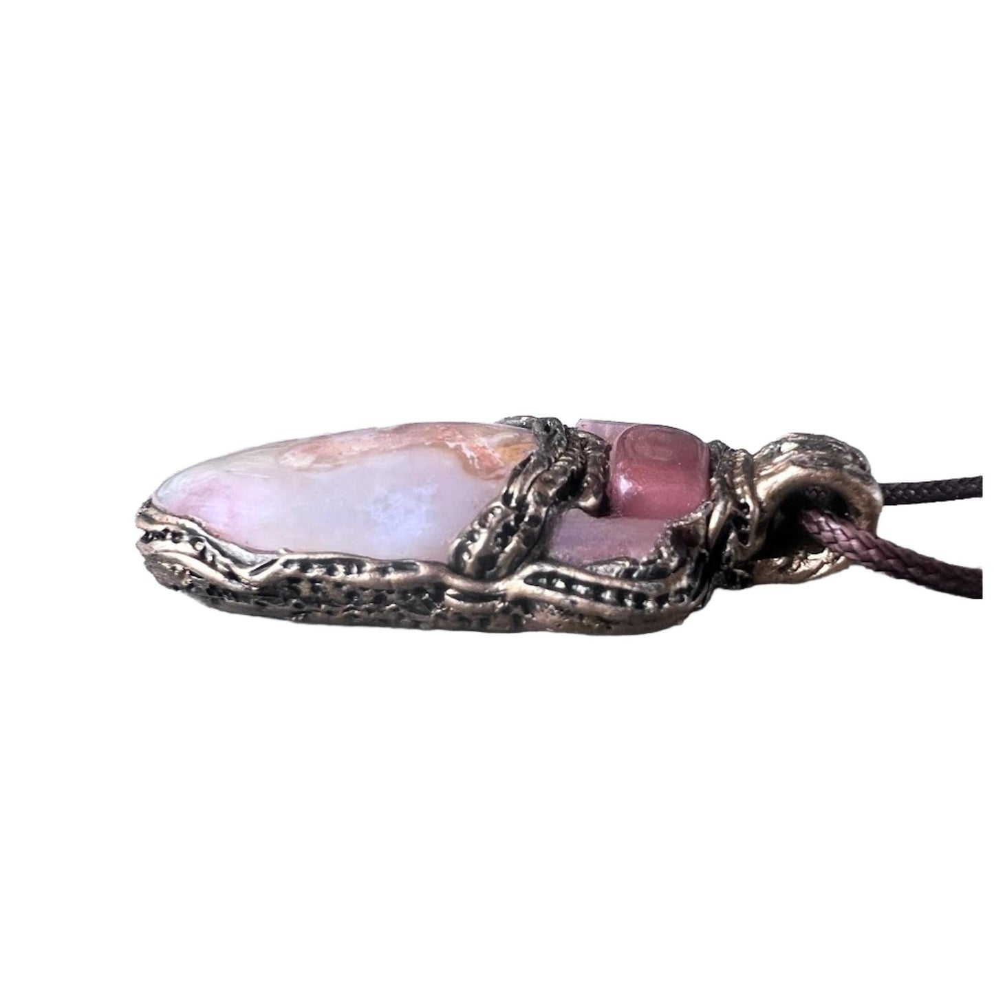 Flower Agate Sunstone and Cherry Quartz Pendant Necklace -  Healing Pink Crystal Amulet