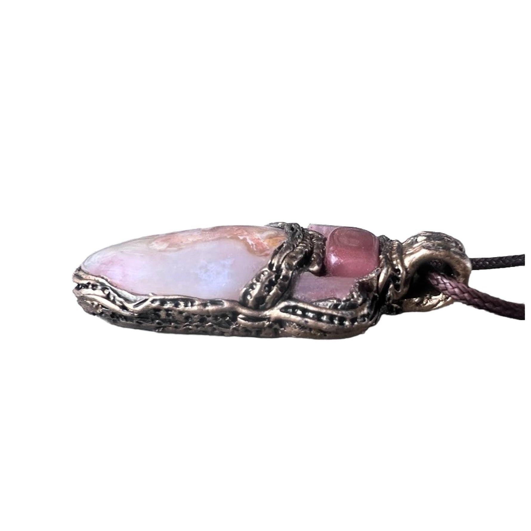 Flower Agate Sunstone and Cherry Quartz Pendant Necklace -  Healing Pink Crystal Amulet