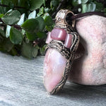Flower Agate Sunstone and Cherry Quartz Pendant Necklace -  Healing Pink Crystal Amulet