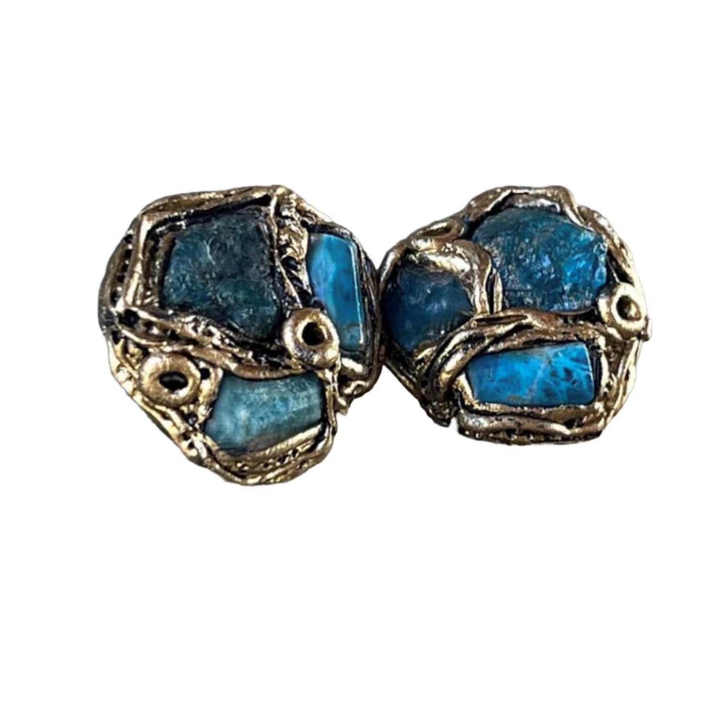 Blue Apatite Raw Crystal Stud Earrings -  Natural Stone Studs