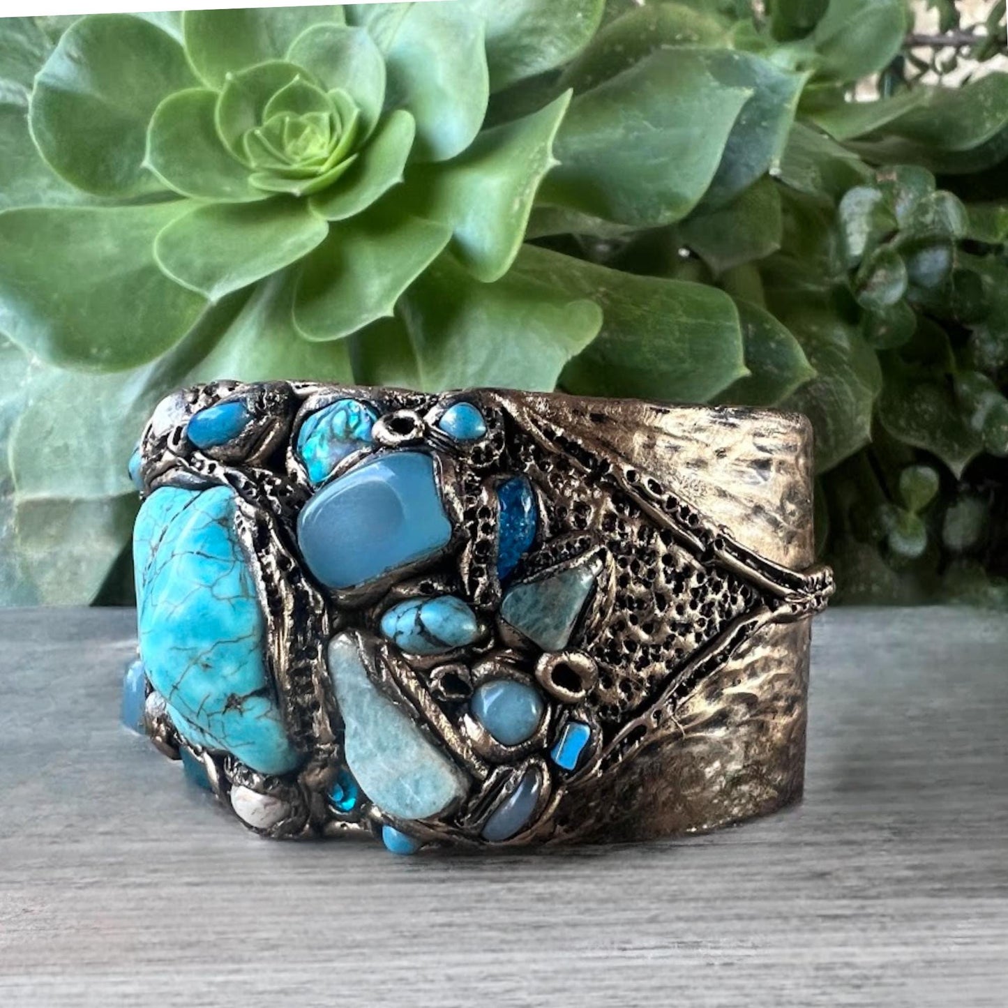 Turquoise bracelet gemstone Boho cuff