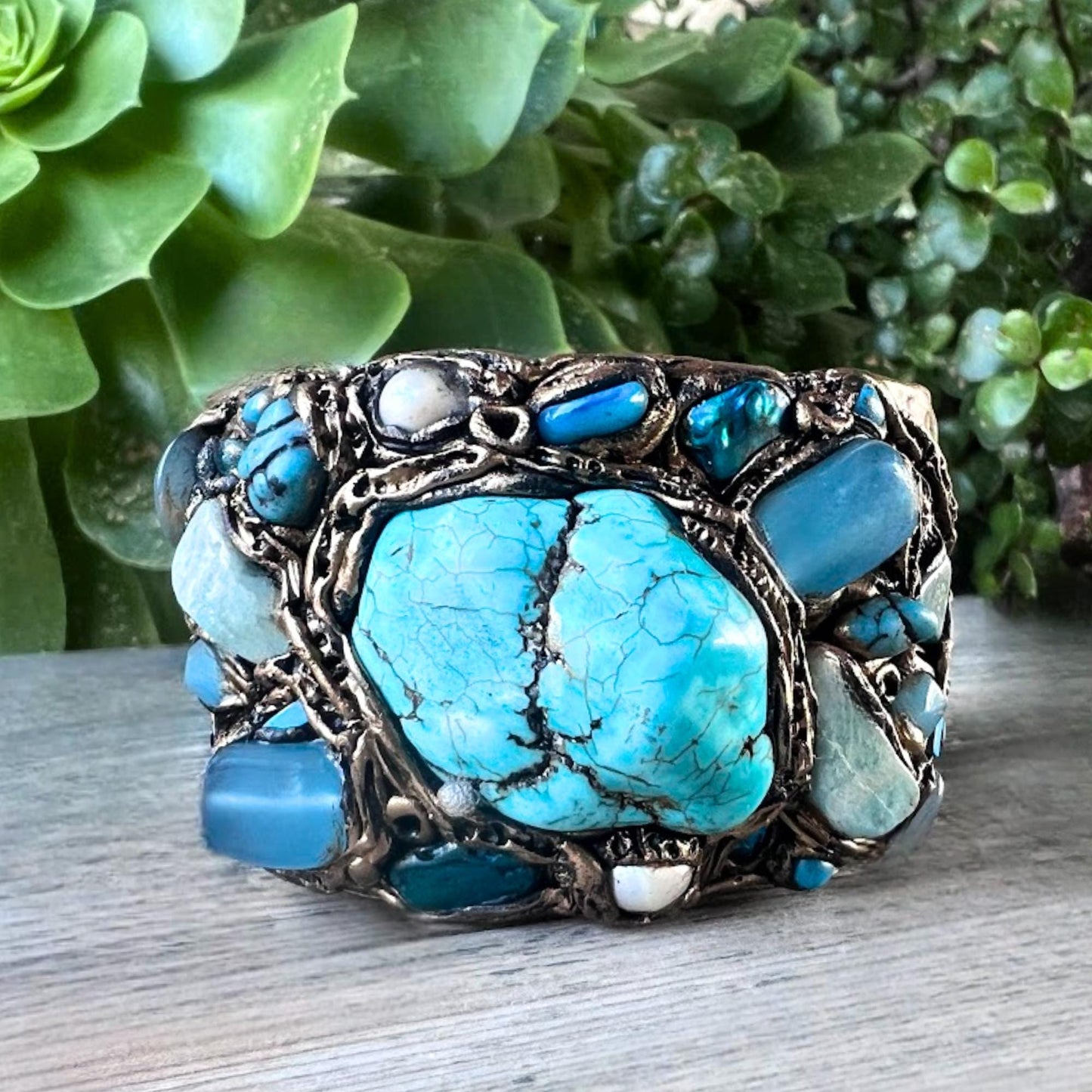 Turquoise bracelet gemstone Boho cuff