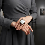 Chunky Mother of Pearl Ring: Oversized Square Cocktail Ring
