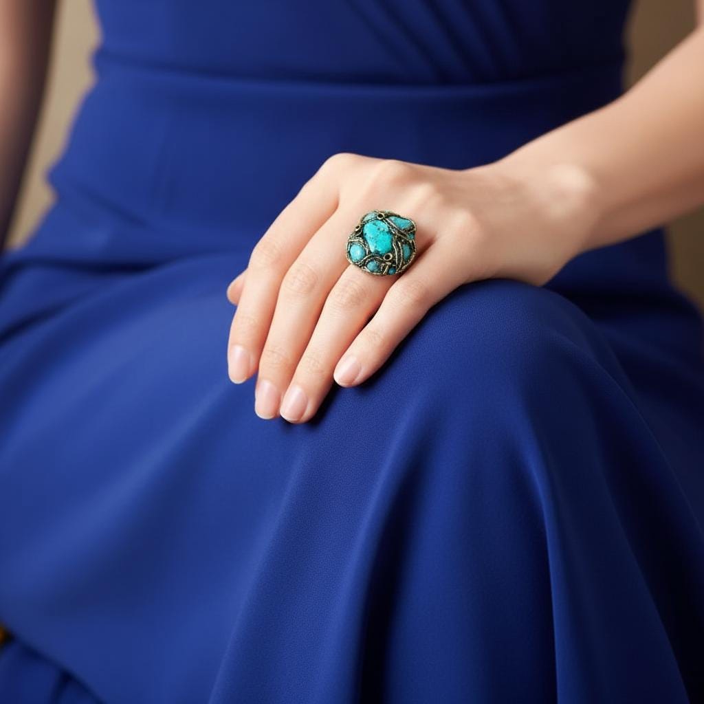 Chunky Turquoise Amazonite Ring: Raw Crystal Statement Cocktail Ring