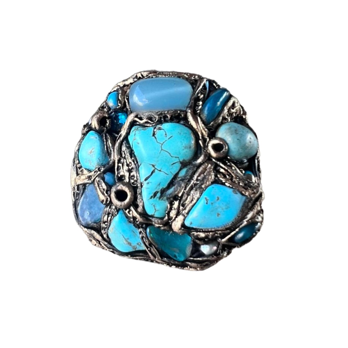 Bold Turquoise Cluster Chunky Ring: Oversized Statement Cocktail Ring