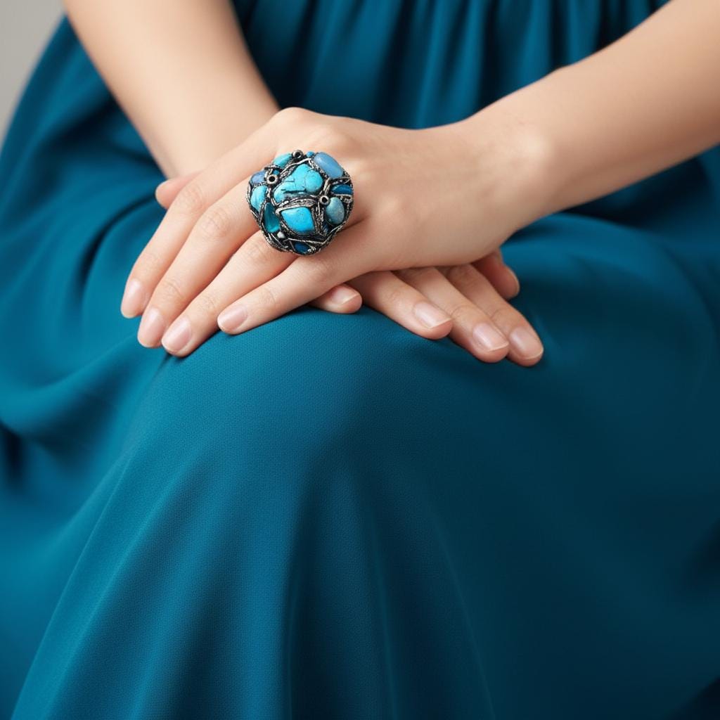 Bold Turquoise Cluster Chunky Ring: Oversized Statement Cocktail Ring