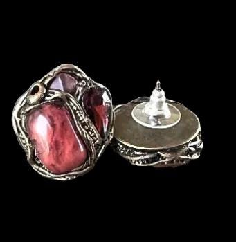 Cherry Quartz Pink Crystal Large Stud Earrings -  Unique Stone Design