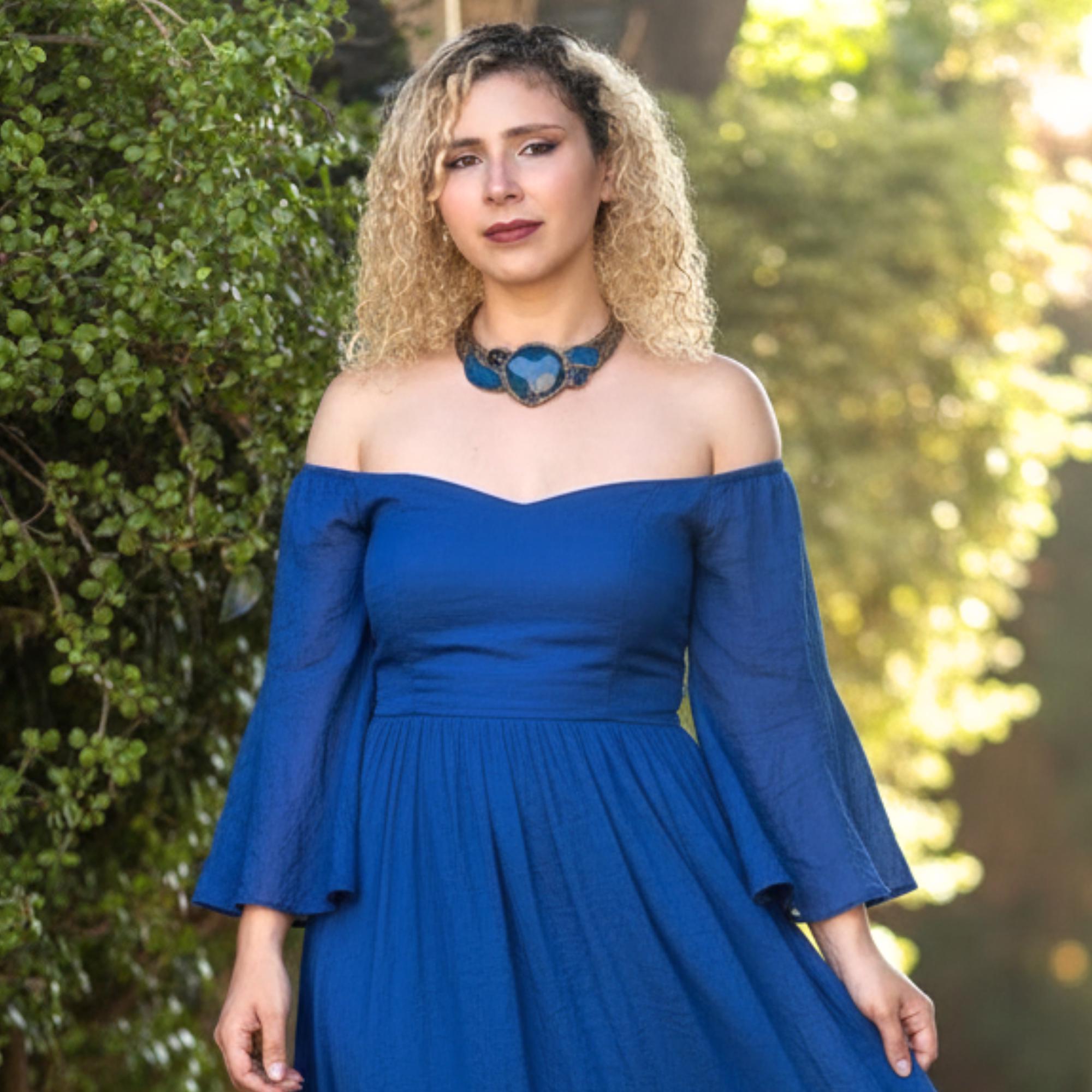 Blue Agate Stone Choker Collar Necklace Statement Bib Chunky Necklace