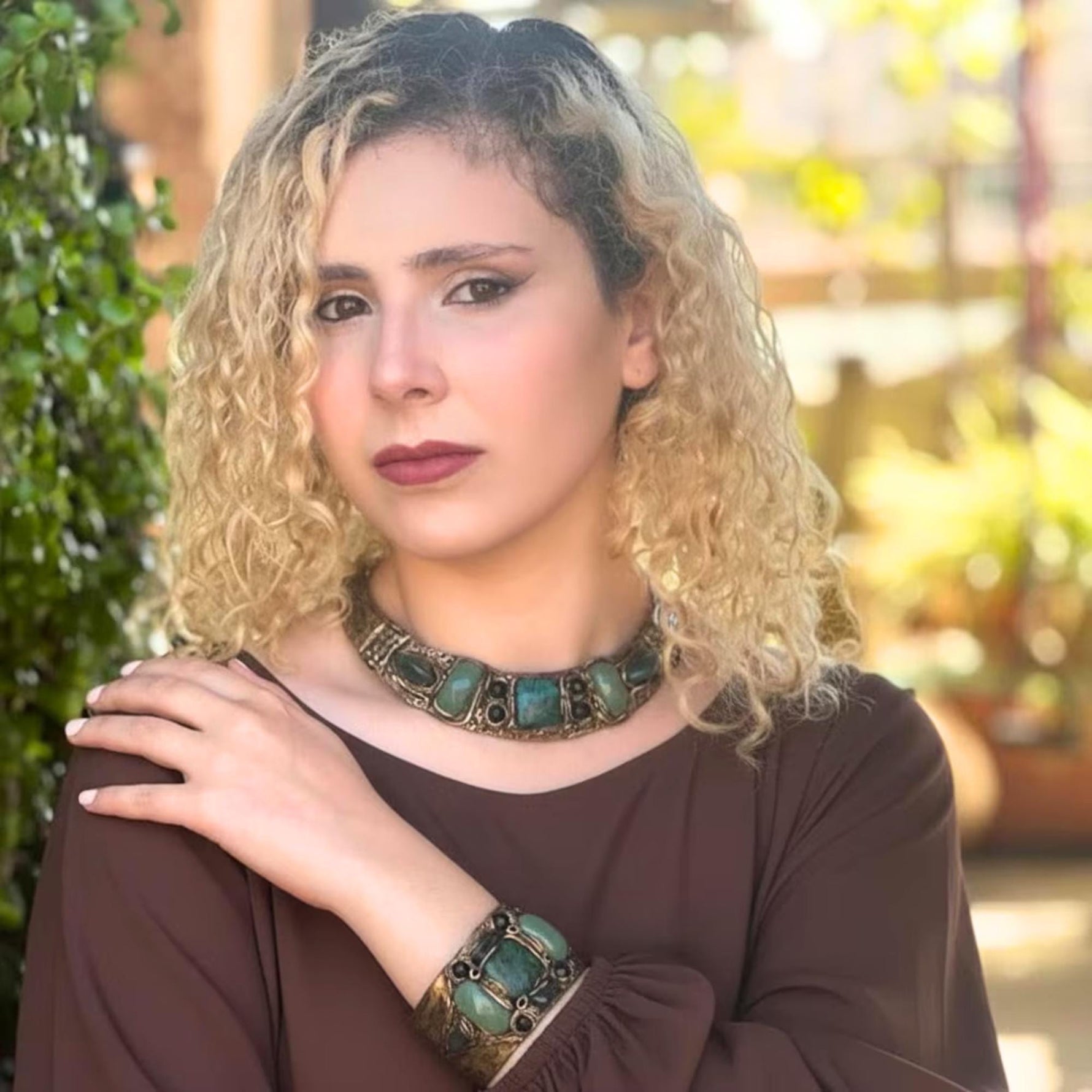 Aventurine and Bloodstone Green Statement Clip-On Earrings