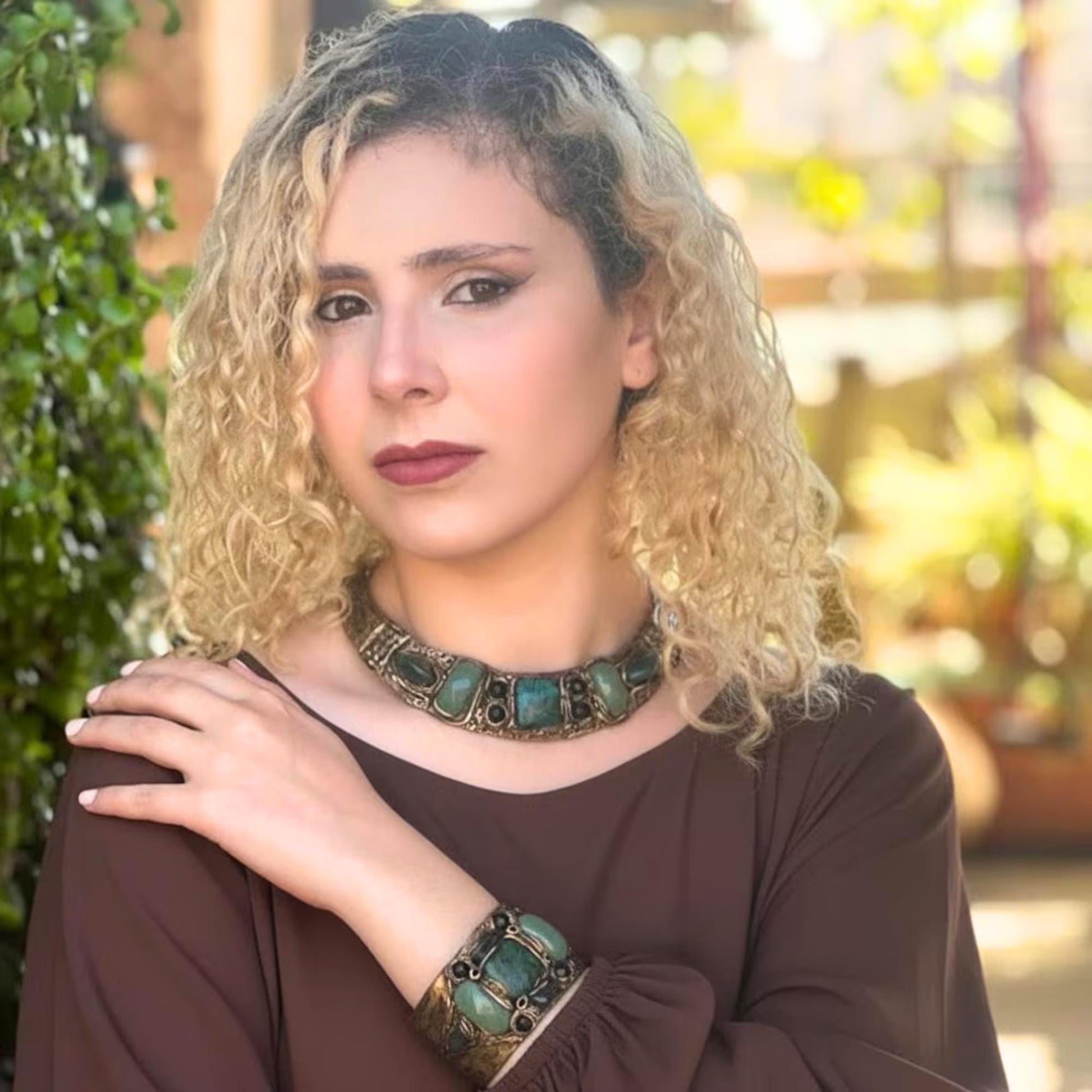 Aventurine and Bloodstone Green Statement Clip-On Earrings