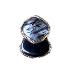 Tourmalinated Quartz and Onyx Chunky Ring -  Oversized Black Stone Modern Cocktail Ring