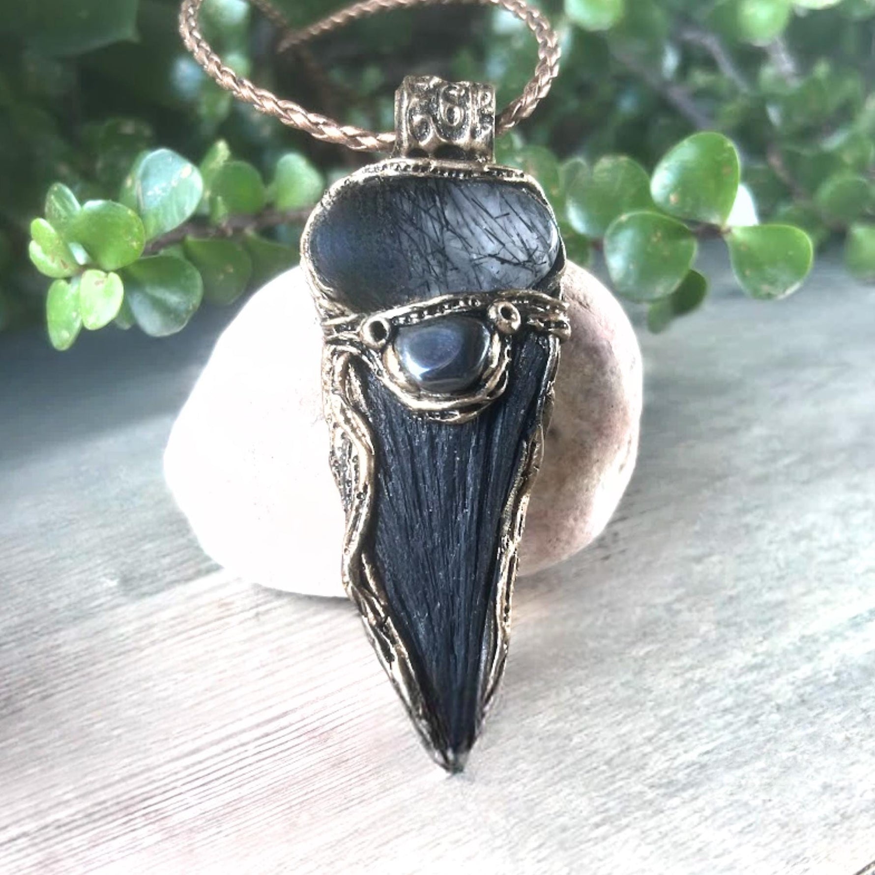 Tourmalinated Quartz and Onyx Chunky Ring -  Oversized Black Stone Modern Cocktail Ring
