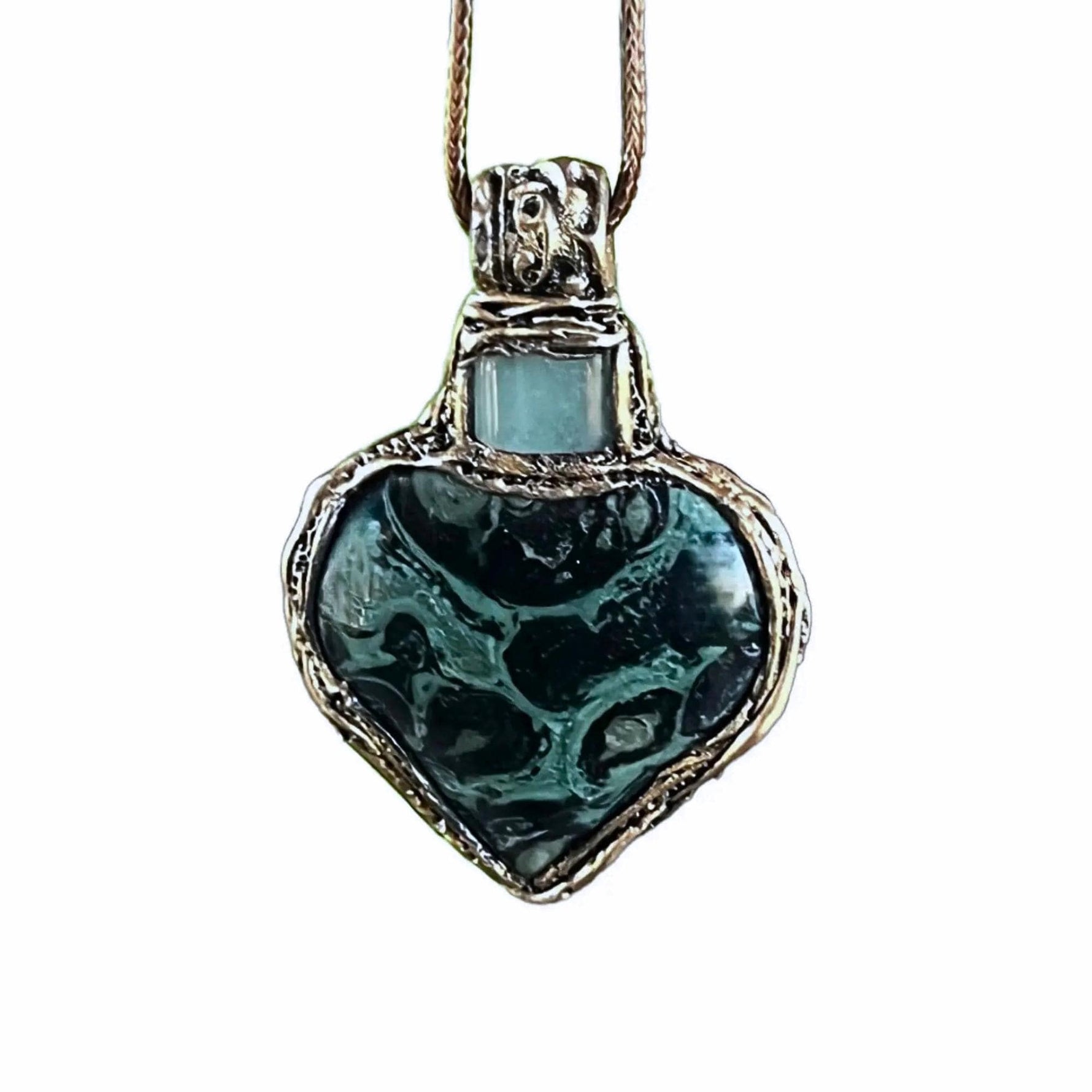 Kambaba Jasper and Aventurine Heart Pendant Necklace -  Green Stone Amulet