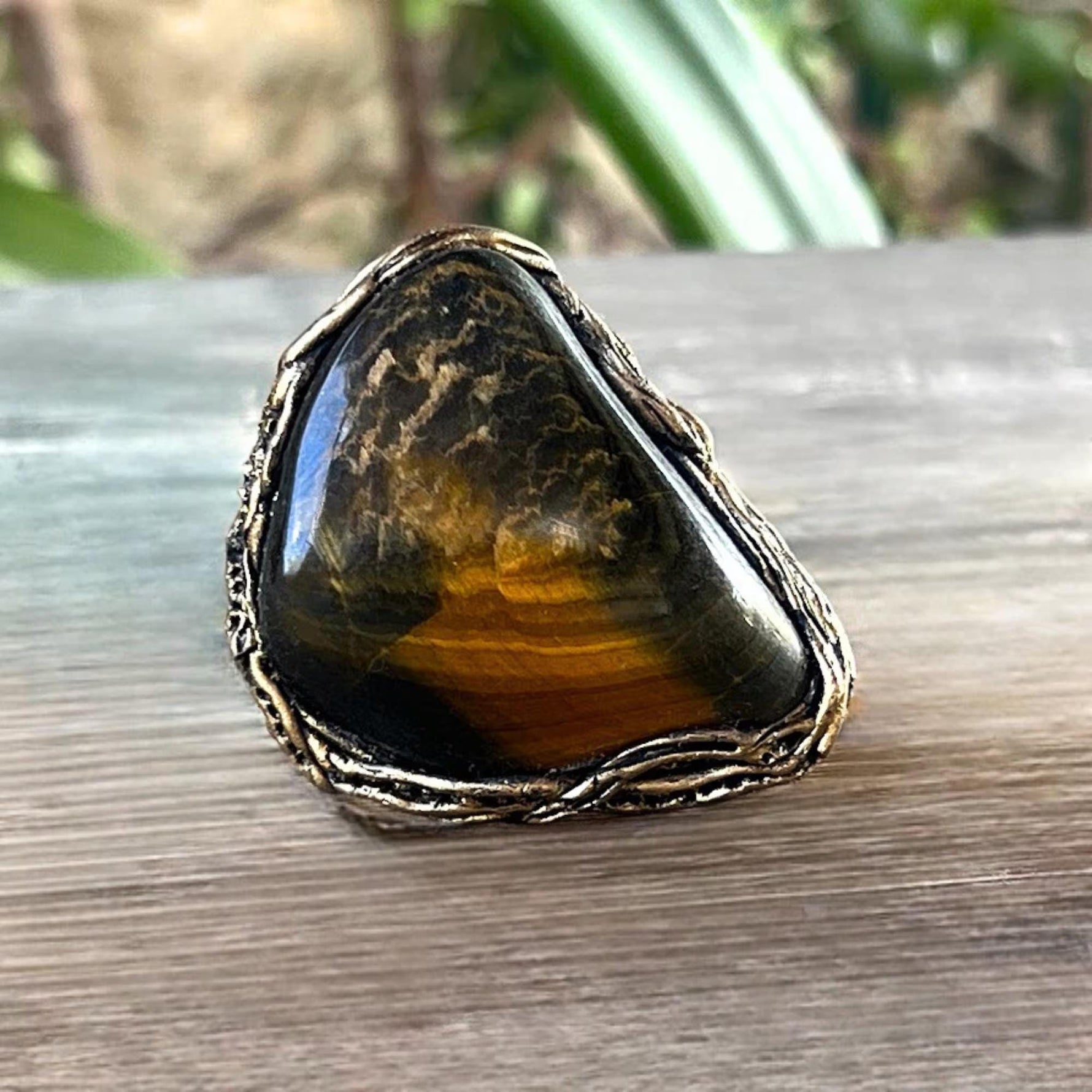 Tiger Eye Brown Chunky Stone Ring - Bold Oversized Cocktail Ring