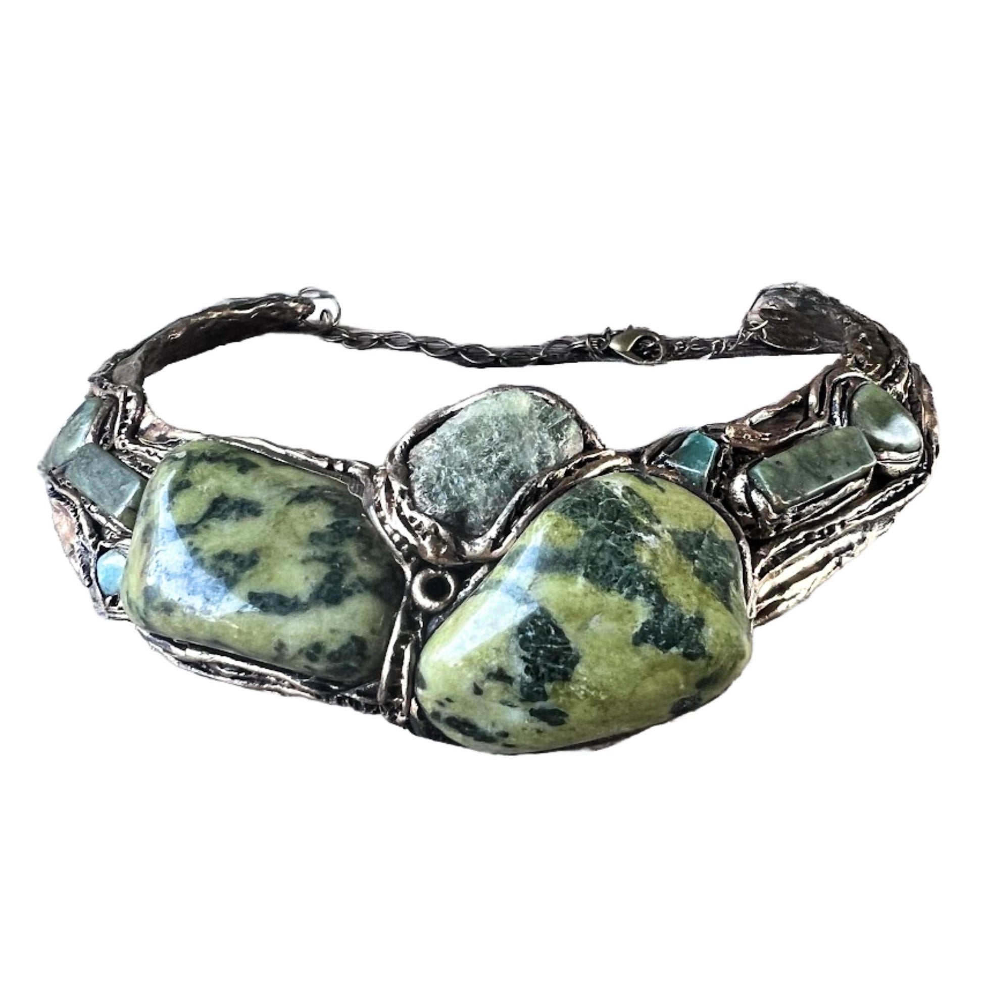 Serpentine Jade and Apatite Green Chunky Necklace - Statement Special Event Jewelry