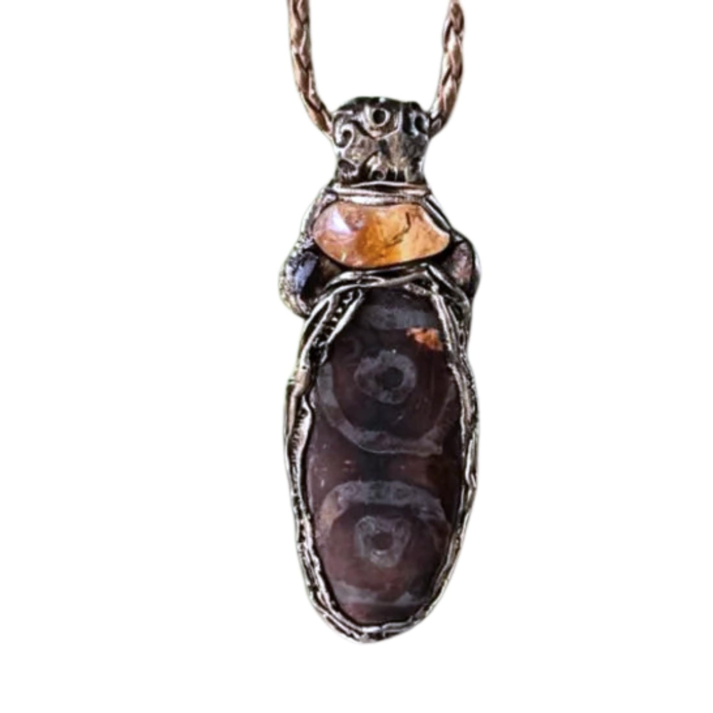 Citrine and Dzi Bead Tibetan Agate Pendant -   Crystal Amulet Necklace