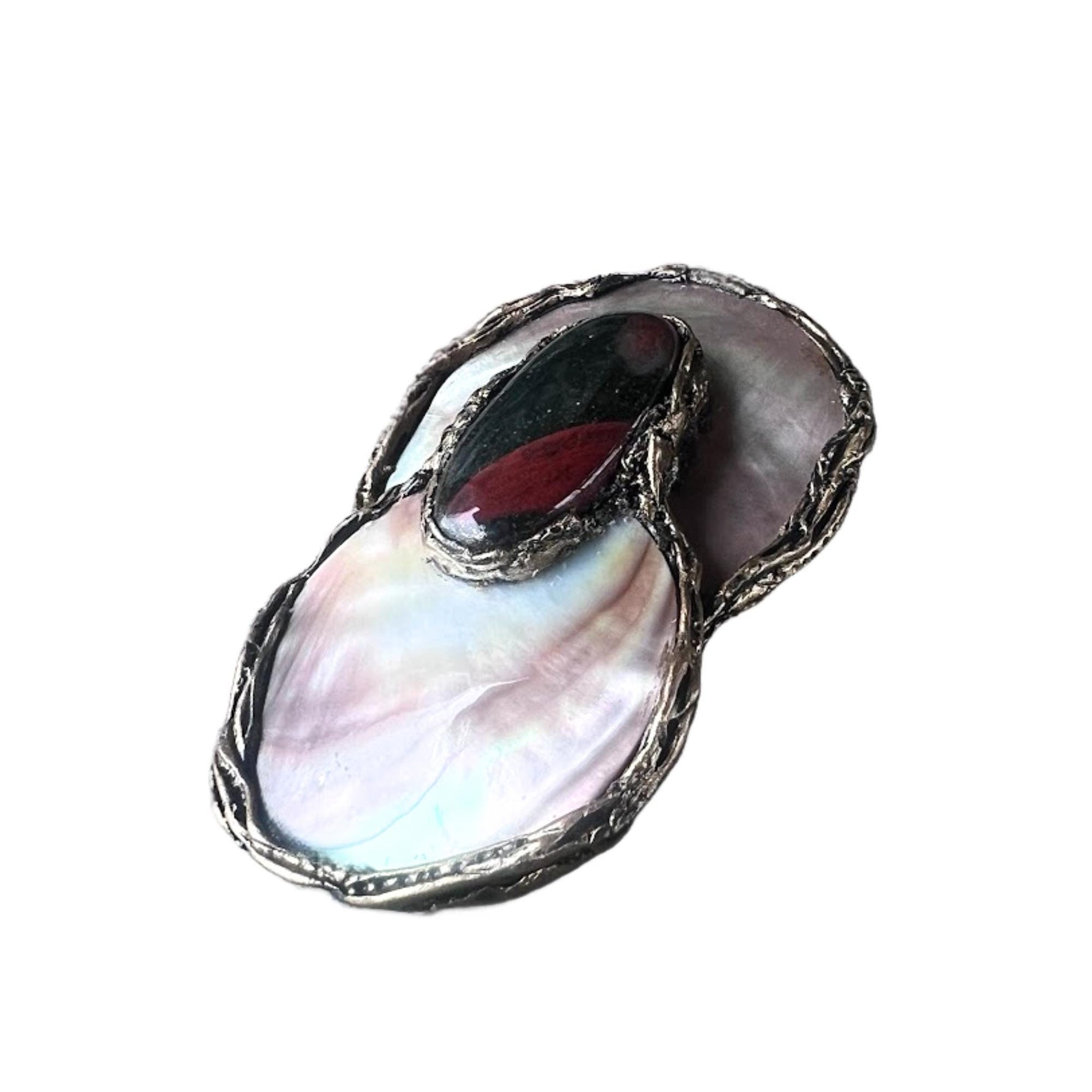 Bold Mother of Pearl and Jasper Brooch Contemporary Statement Pin