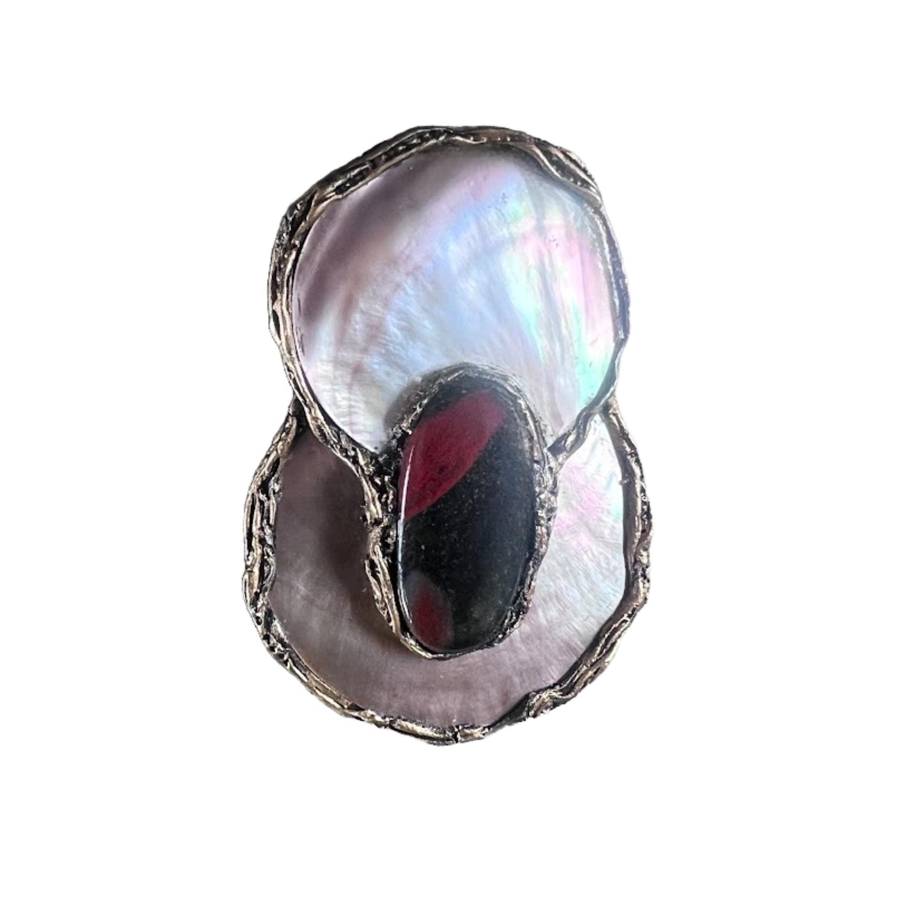 Bold Mother of Pearl and Jasper Brooch Contemporary Statement Pin