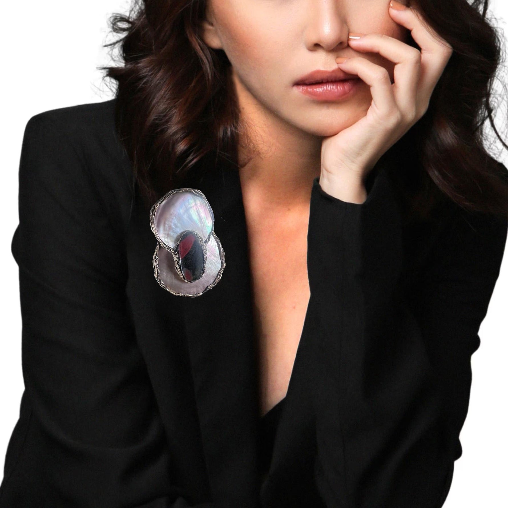 Bold Mother of Pearl and Jasper Brooch Contemporary Statement Pin