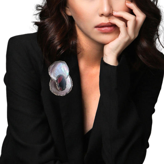 Bold Mother of Pearl and Jasper Brooch Contemporary Statement Pin
