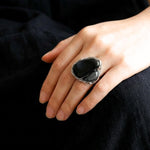 Obsidian Hematite Chunky Large Stone Ring