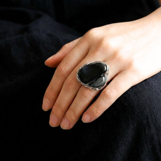 Obsidian Hematite Chunky Large Stone Ring