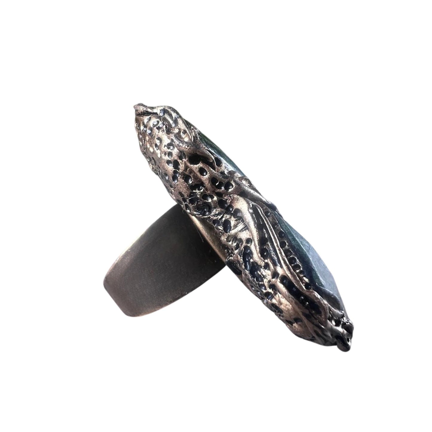 Bold Jade Aventurine Green Stone Ring - Chunky Oversized Cocktail Jewelry