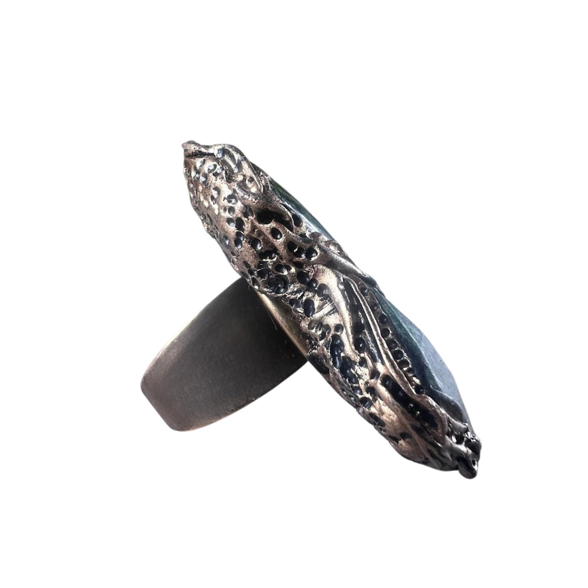 Bold Jade Aventurine Green Stone Ring - Chunky Oversized Cocktail Jewelry