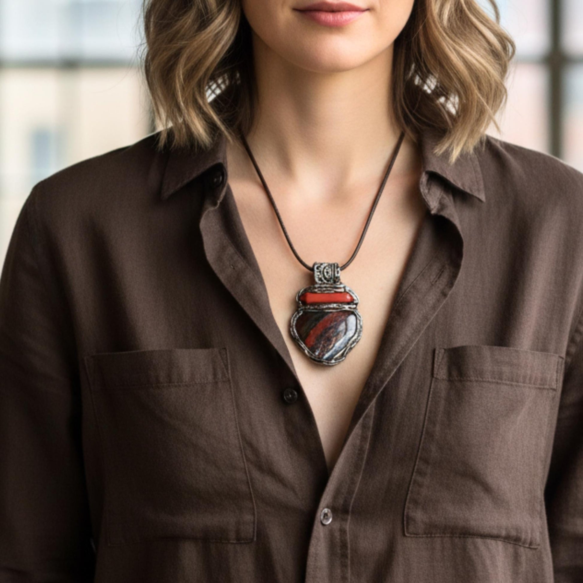 Red Jasper Jaspilite Pendant Necklace - Healing Crystal Amulet