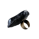 Black and Red Onyx Coral Large Stone Ring -  Chunky Oversized Cocktail Jewelry