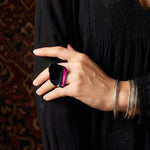 Black and Red Onyx Coral Large Stone Ring -  Chunky Oversized Cocktail Jewelry