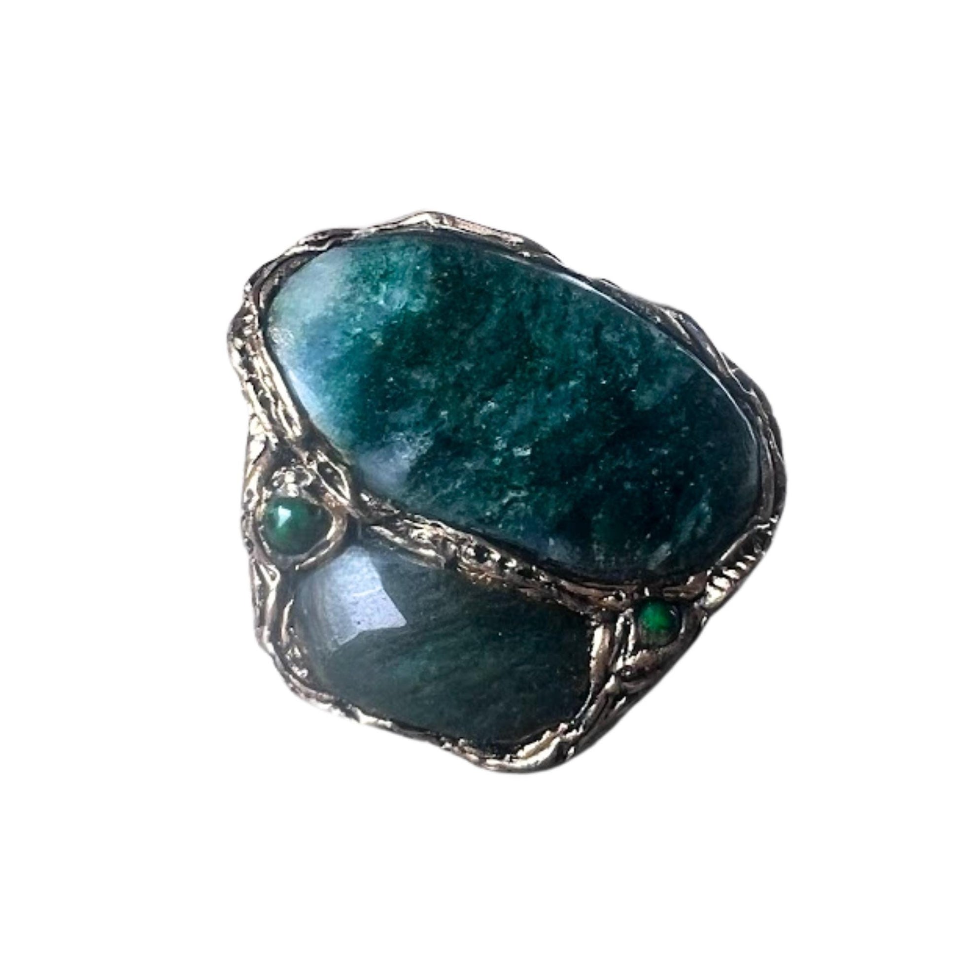 Jade and Aventurine Chunky Green Stone Ring -  Oversized Modern Cocktail Ring