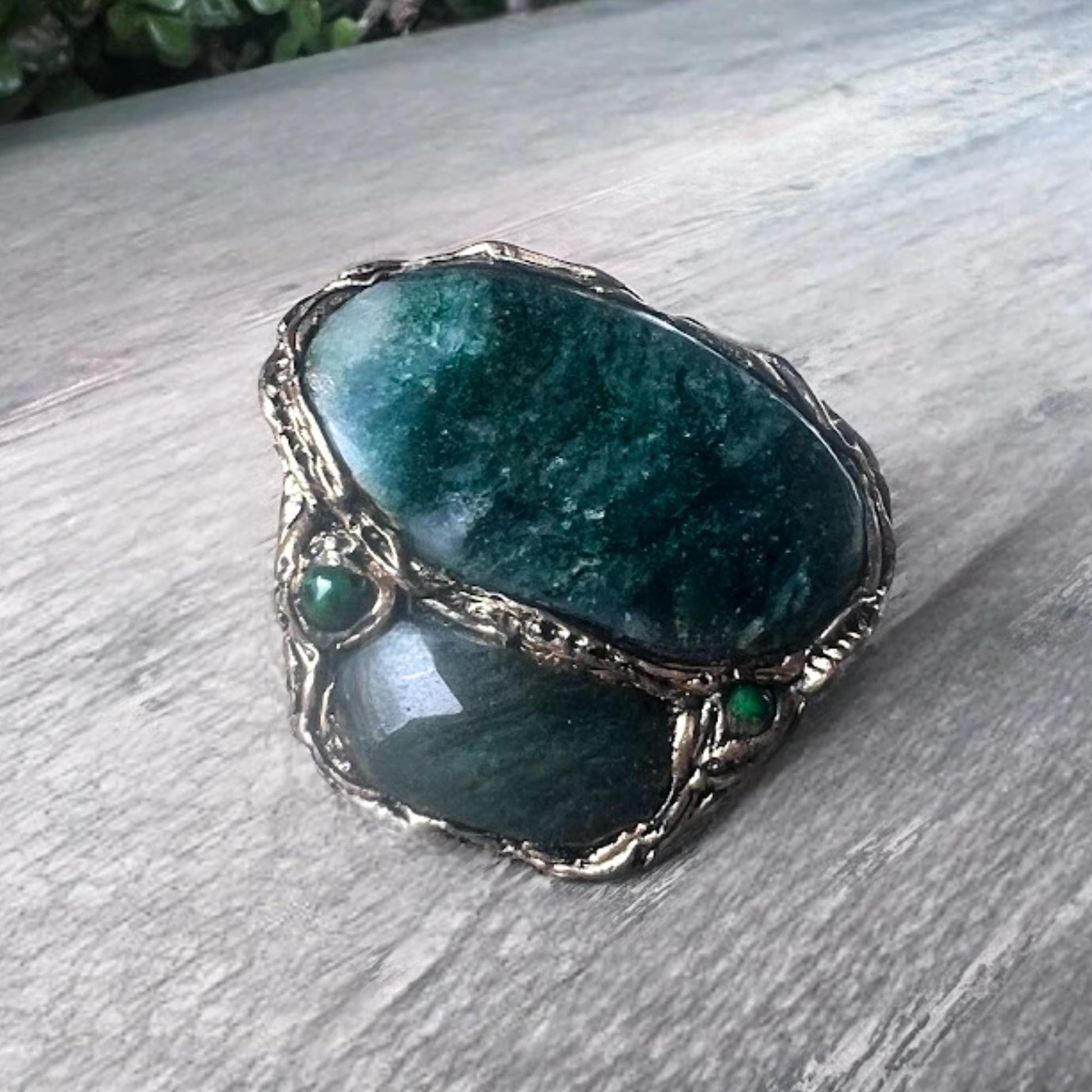 Jade and Aventurine Chunky Green Stone Ring -  Oversized Modern Cocktail Ring