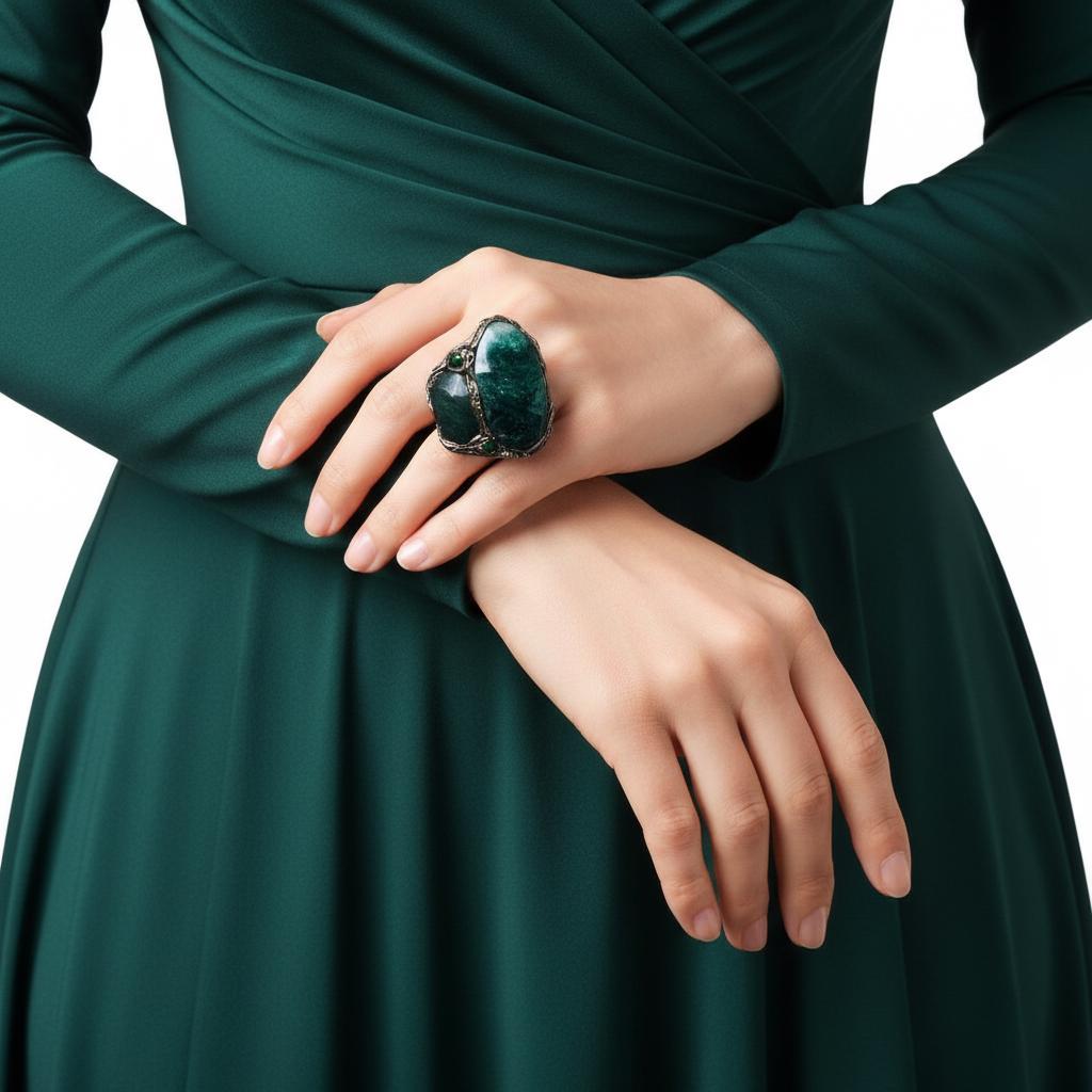 Jade and Aventurine Chunky Green Stone Ring -  Oversized Modern Cocktail Ring