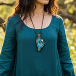 Blue Druzy Agate and Pearl Large Stone Pendant -  Teal Crystal Statement Necklace