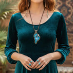 Blue Druzy Agate and Pearl Large Stone Pendant -  Teal Crystal Statement Necklace