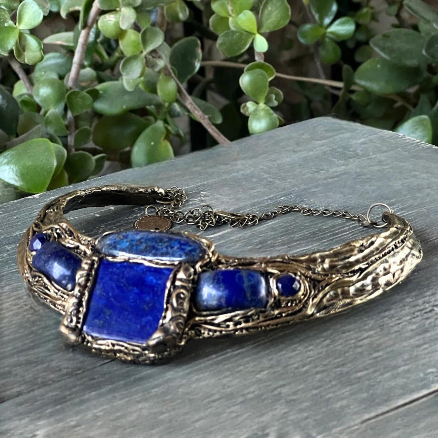 Lapis Lazuli & Sodalite Wide Choker – Chunky Blue Stone Statement Necklace