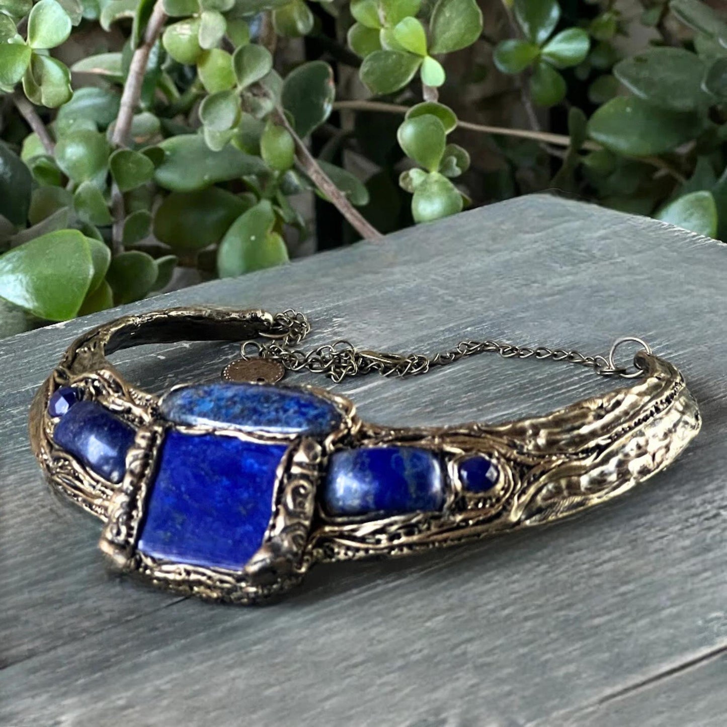 Lapis Lazuli and Sodalite Wide Choker -  Chunky Blue Stone Statement Necklace