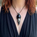 Onyx and Obsidian Arrow Skull Pendant Necklace -  Gothic Protection Amulet