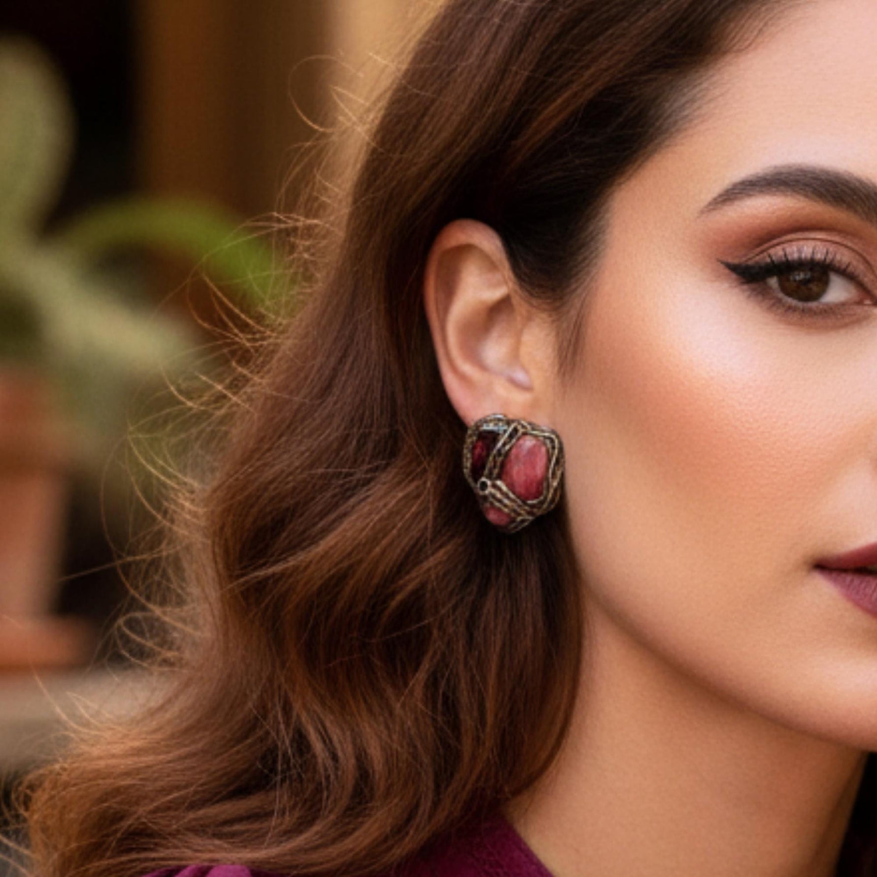 Cherry Quartz Pink Crystal Large Stud Earrings -  Unique Stone Design