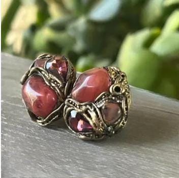 Cherry Quartz Pink Crystal Large Stud Earrings -  Unique Stone Design