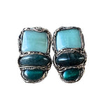 Aventurine and Bloodstone Green Statement Clip-On Earrings