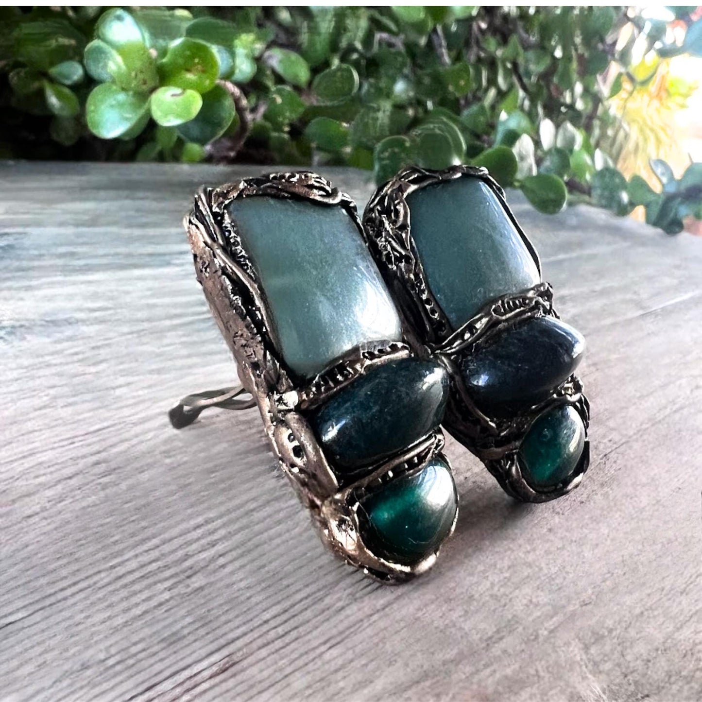 Aventurine and Bloodstone Green Statement Clip-On Earrings