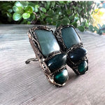 Aventurine and Bloodstone Green Statement Clip-On Earrings