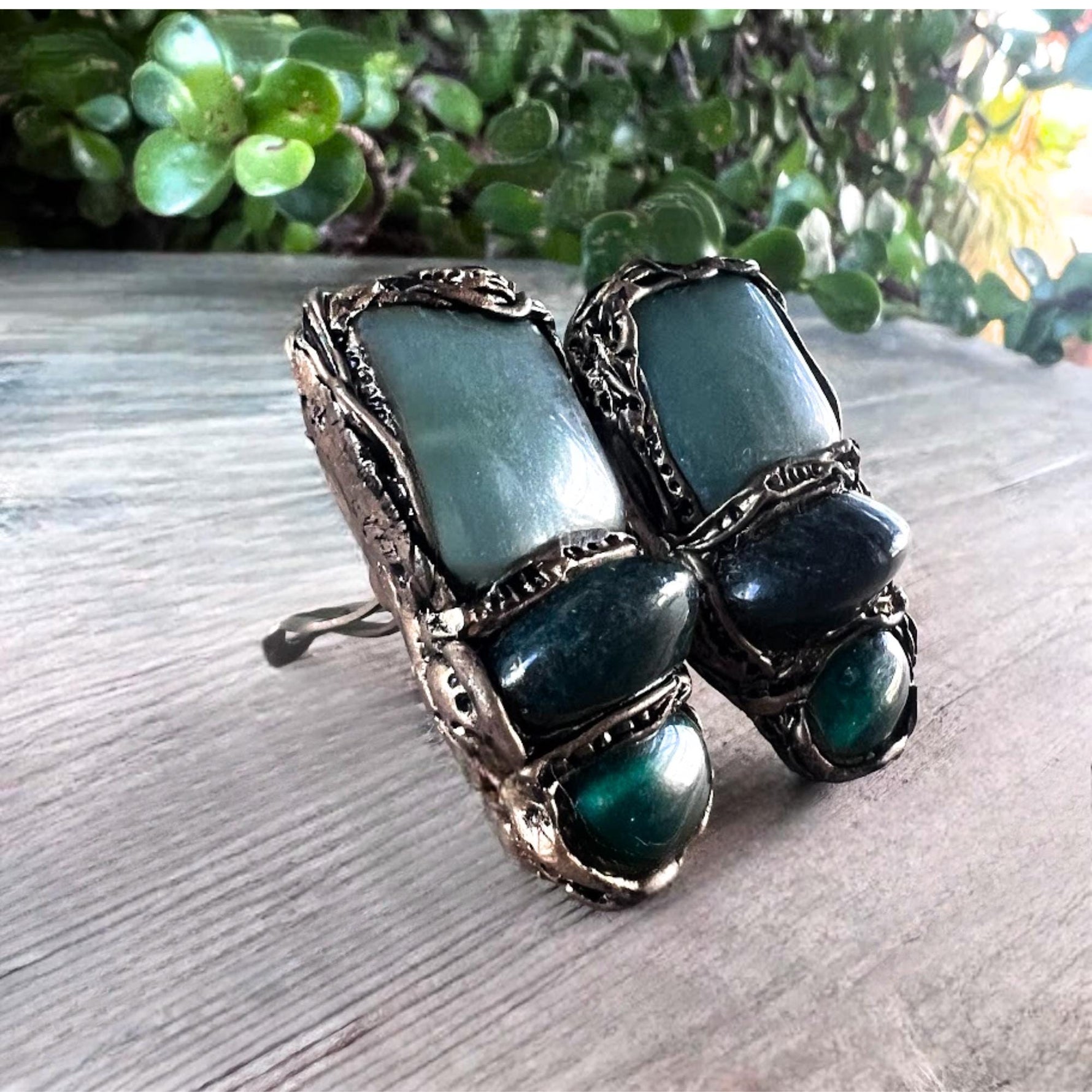Aventurine and Bloodstone Green Statement Clip-On Earrings