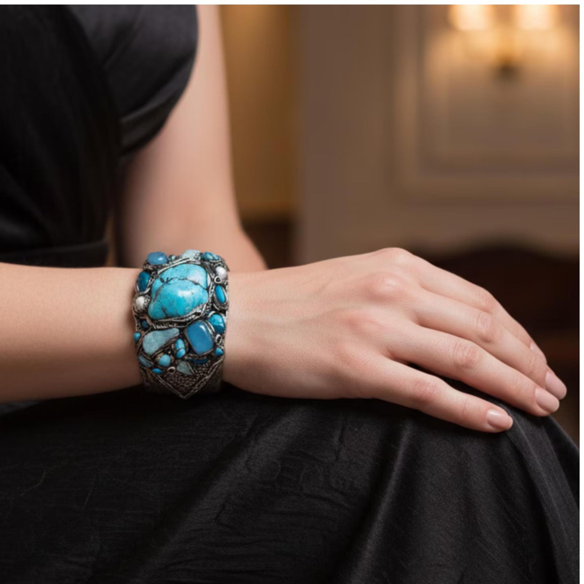 Extra Large Turquoise Statement Brooch -  Contemporary Oversized Cluster Pin